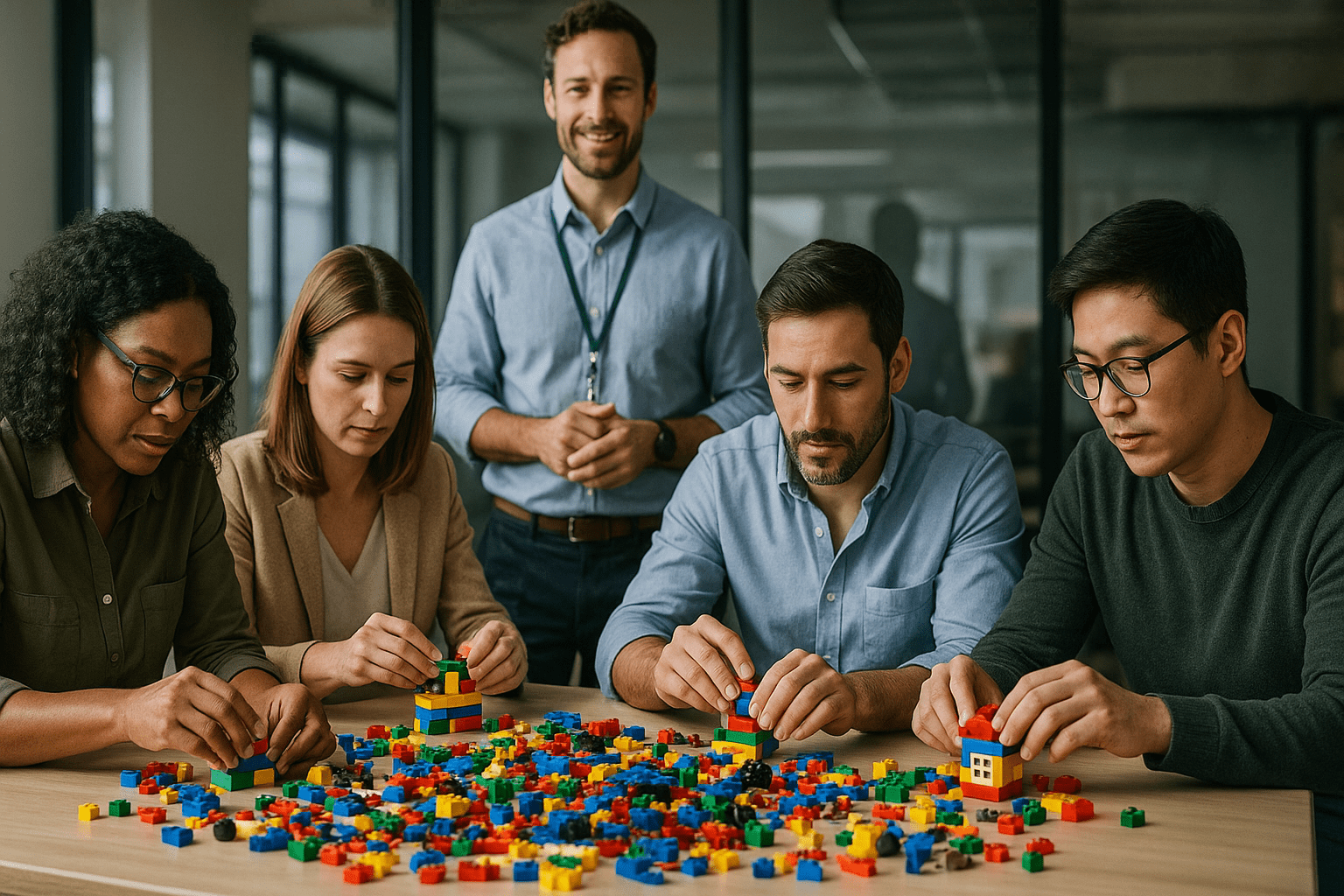 A LEGO model showing different sections connecting together, symbolizing team alignment.