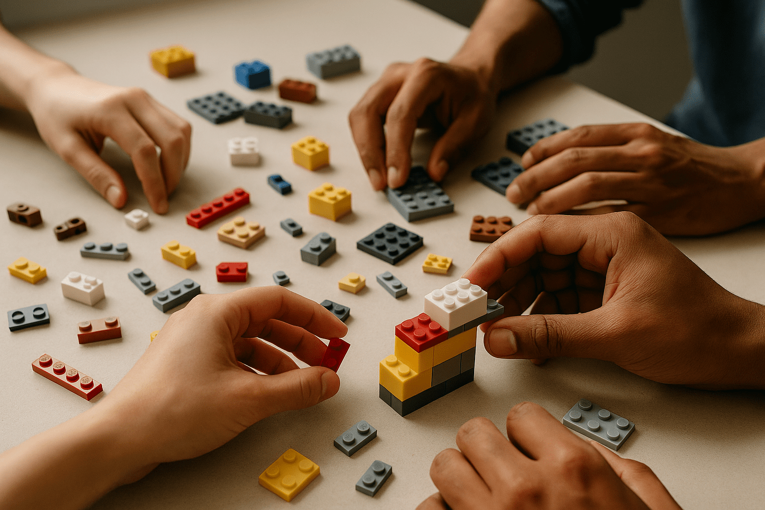 A LEGO model representing a bridge connecting two different ideas or teams.