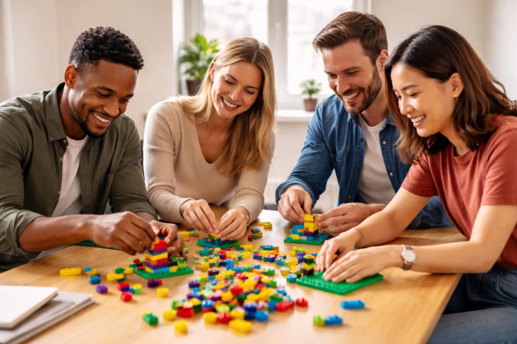 A complex LEGO model representing 3D strategic thinking.